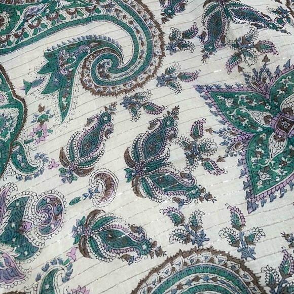 Chaudry Green Patterned Paisley Fringed Scarf with Silver Strands - Picture 3 of 6